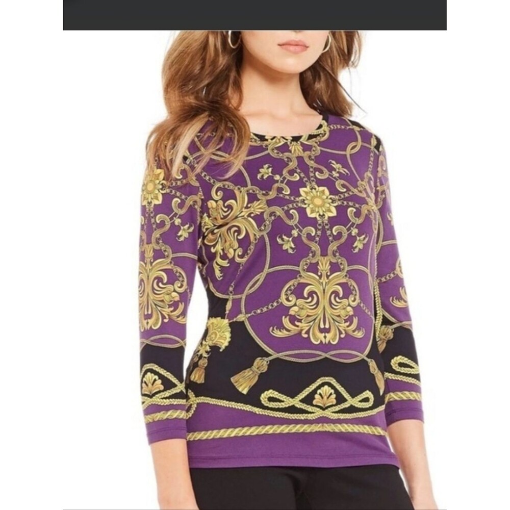 J. McLaughlin Catalina Cloth Lexington Tassel Royal Purple Gold Top Medium - Picture 2 of 6